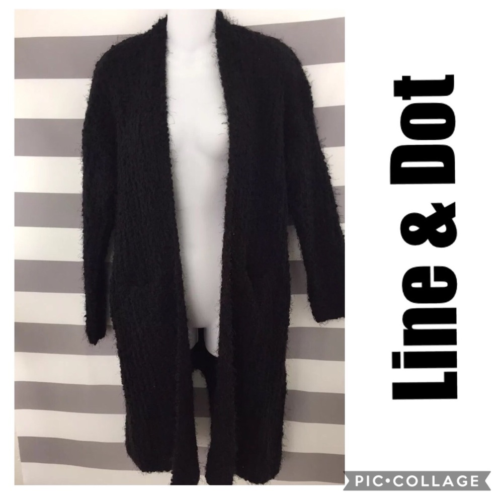 Line & Dot Open Front Cardigan Duster Black Sz S